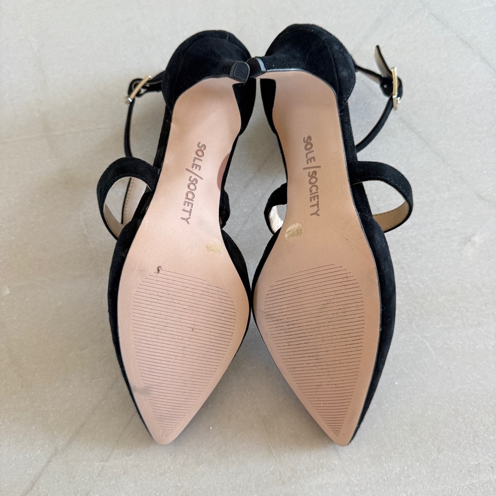 Sole Society Edelyn Black Suede Pointed Toe Heels Ankle Strap Womens Size 6 - Picture 10 of 11